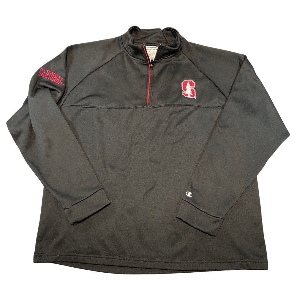 Champion Stanford‎ Cardinal Mens Large Black Quarter Zip Pullover CBMVG1B